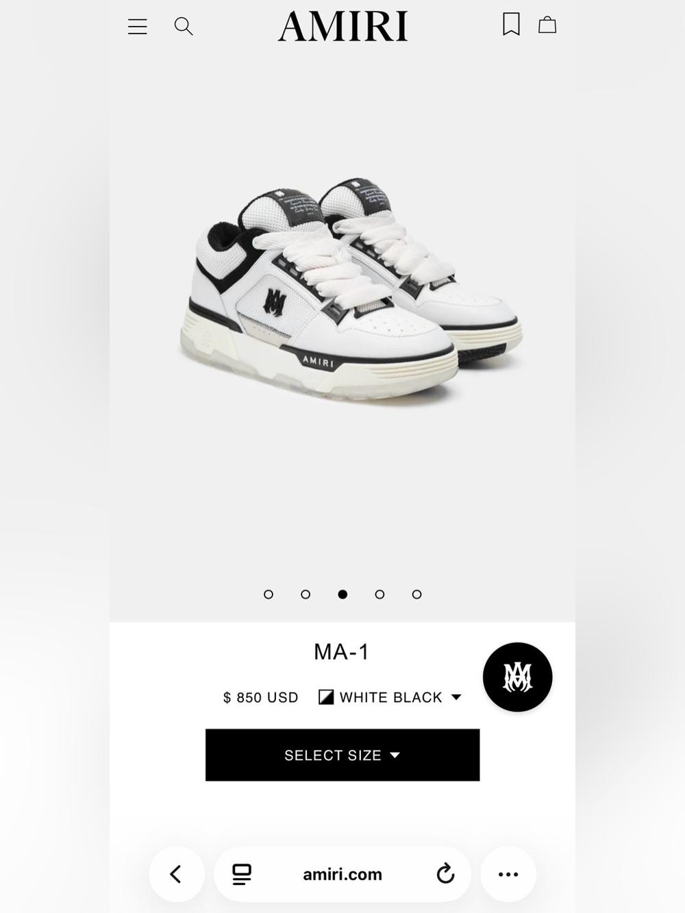 AMIRI MA-1 SNEAKER WITH MA ICON HARDWARE AND HOUSE LOGO ON BACK-EUC SIZE 37 WBox